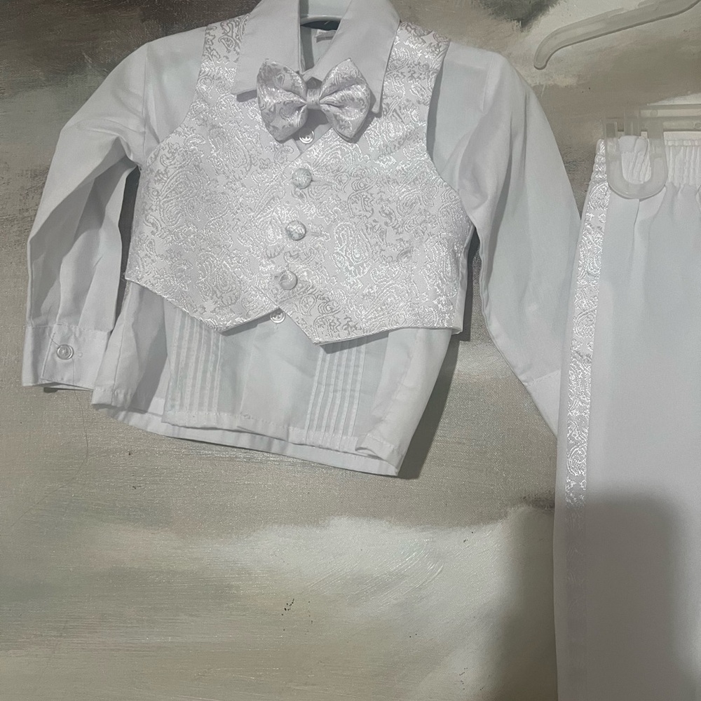 Boys White Formal Vest Set with Bow Tie
